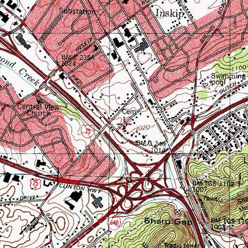 Topographic Map of Bookwalter United Methodist Church, TN