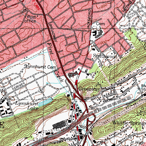 Topographic Map of Broadway-Tazewell Shopping Center, TN