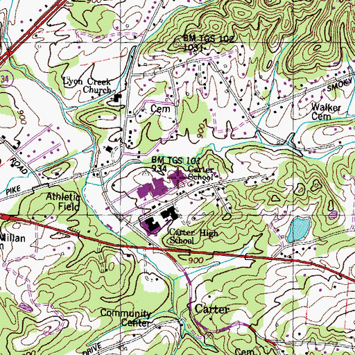 Topographic Map of Carter Elementary School, TN
