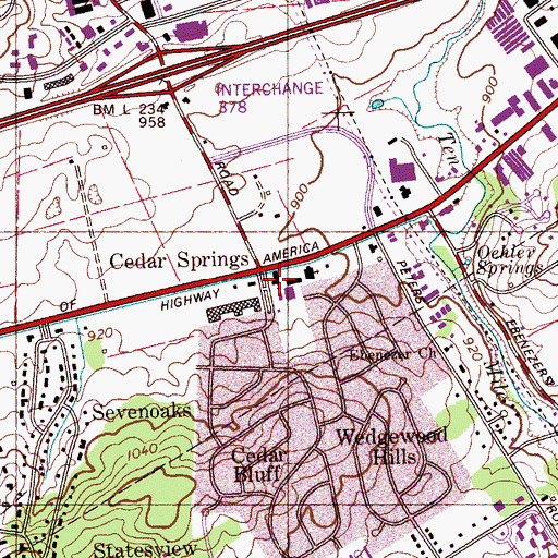 Topographic Map of Cedar Springs Church, TN