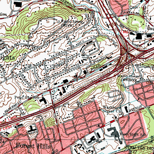 Topographic Map of Central Church of God, TN