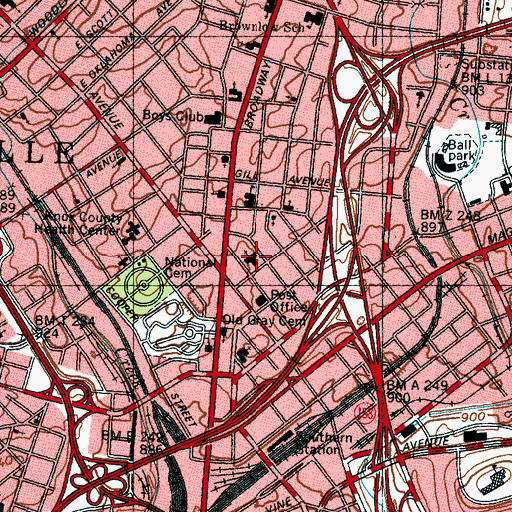 Topographic Map of Central United Methodist Church, TN