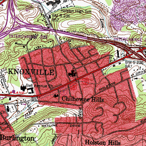 Topographic Map of Chilhowee Intermediate School, TN