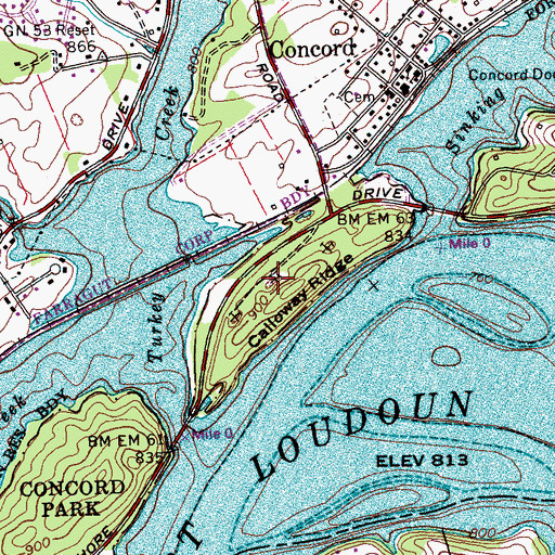 Topographic Map of Concord Quarry, TN