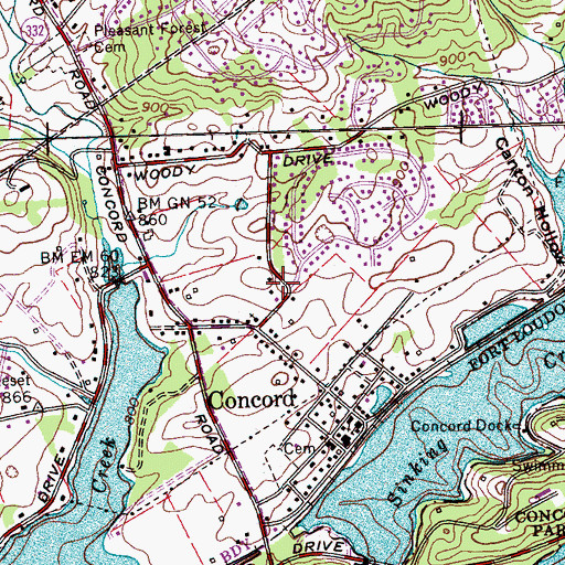 Topographic Map of Concord School (historical), TN
