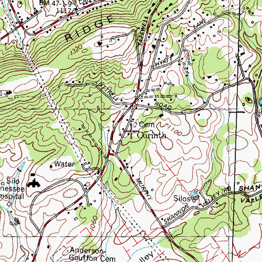 Topographic Map of Corinth United Methodist Church, TN