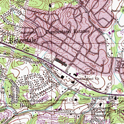 Topographic Map of Cumberland Estates Shopping Center, TN