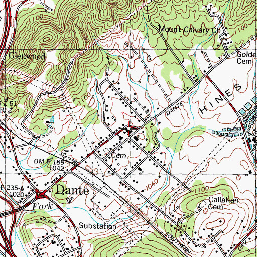 Topographic Map of Dante School, TN