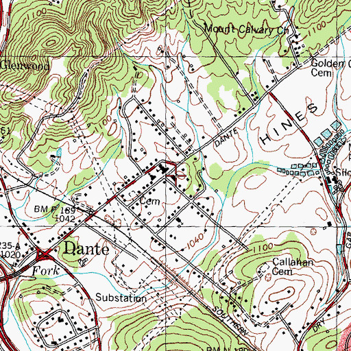 Topographic Map of Dante United Methodist Church, TN