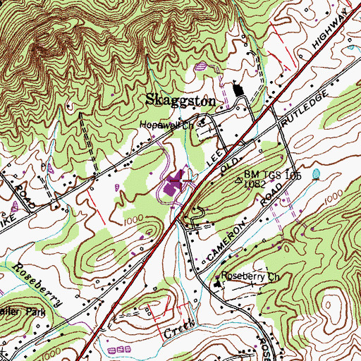 Topographic Map of East Knox County Elementary School, TN