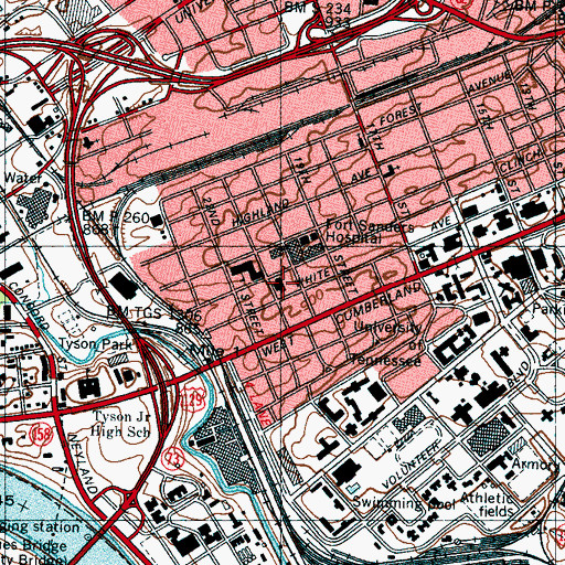 Topographic Map of East Tennessee Childrens Hospital, TN