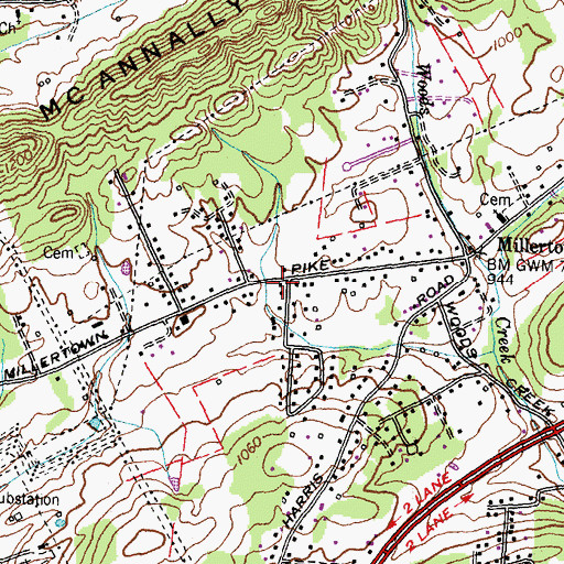 Topographic Map of Elmwood School (historical), TN