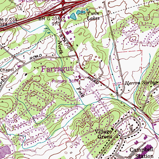 Topographic Map of Farragut Primary School, TN