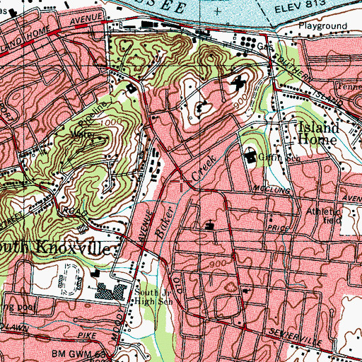 Topographic Map of Knoxville Fire Department Station 10, TN
