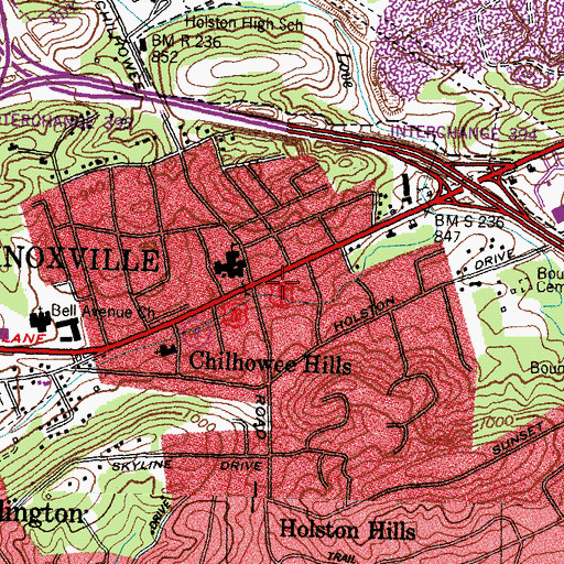 Topographic Map of Knoxville Fire Department Station 16, TN