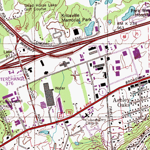 Topographic Map of Knoxville Fire Department Station 21, TN