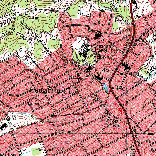 Topographic Map of First Baptist Church of Fountain City, TN