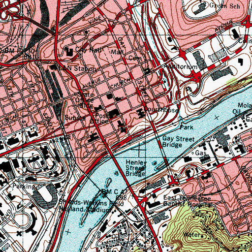 Topographic Map of First Baptist Church of Knoxville, TN