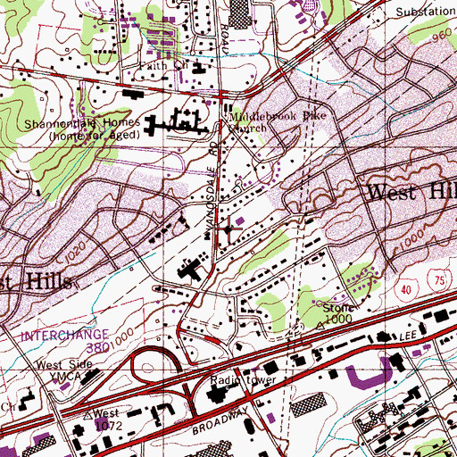 Topographic Map of First Church of the Nazarene, TN