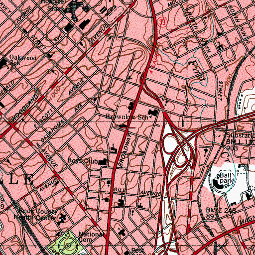 Topographic Map of First Lutheran Church, TN