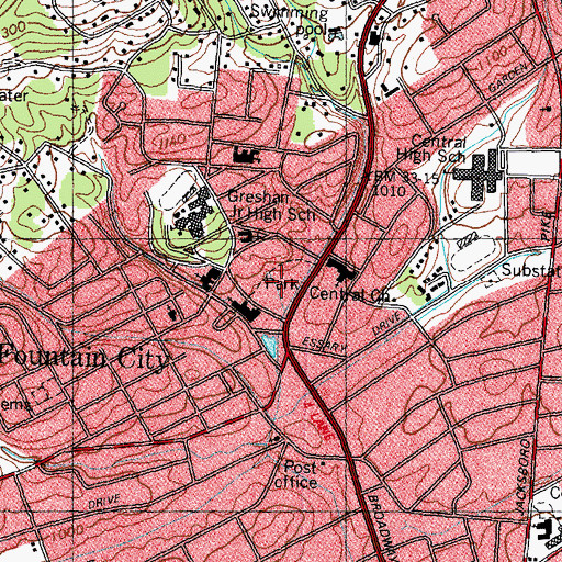 Topographic Map of Fountain City Park, TN