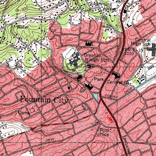 Topographic Map of Fountain City Presbyterian Church, TN