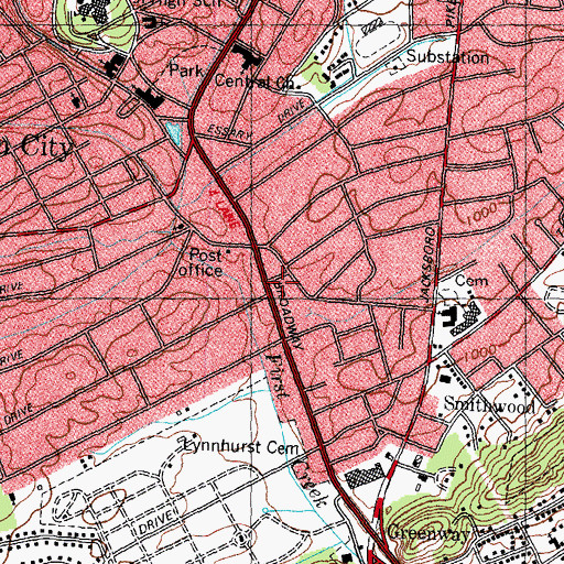Topographic Map of Fountain City Shopping Center, TN