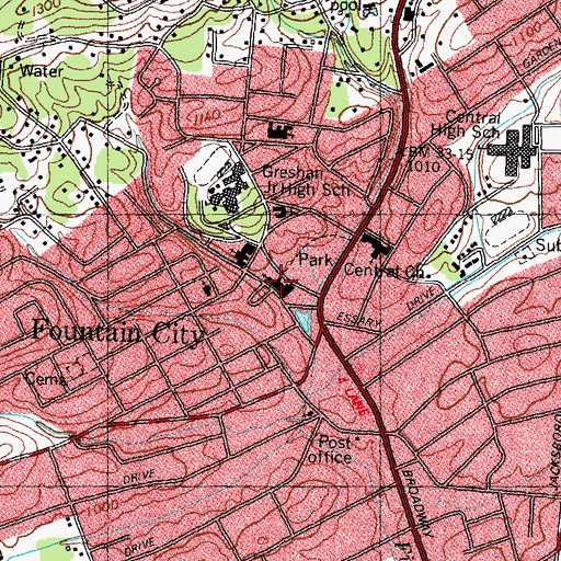 Topographic Map of Fountain City United Methodist Church, TN