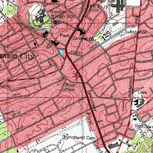 Topographic Map of Fountain Village Shopping Center, TN