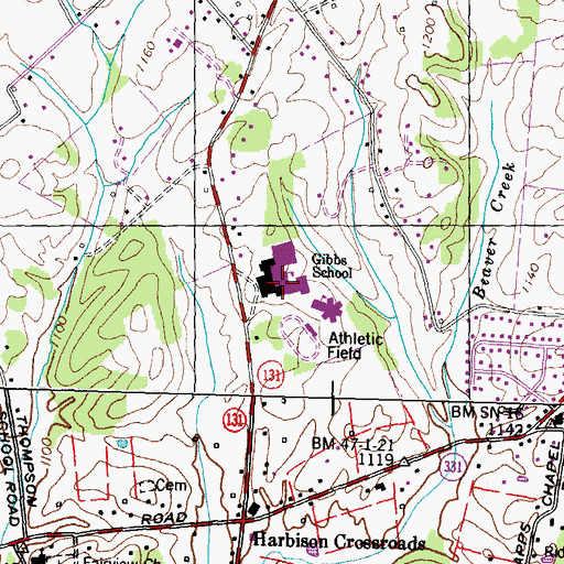 Topographic Map of Gibbs Middle School, TN