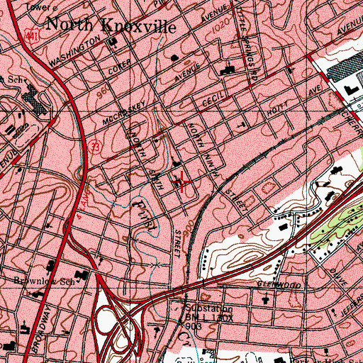 Topographic Map of Gillespie Avenue Baptist Church, TN