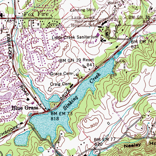 Topographic Map of Grace Church (historical), TN