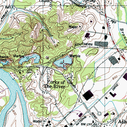 Topographic Map of Gray Knox Quarry, TN