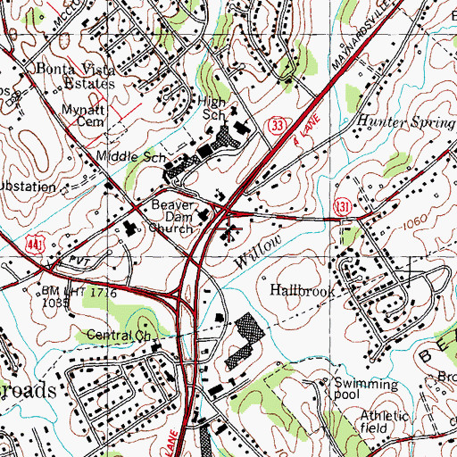Topographic Map of Halls Elementary School, TN