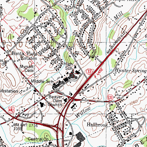 Topographic Map of Halls High School, TN