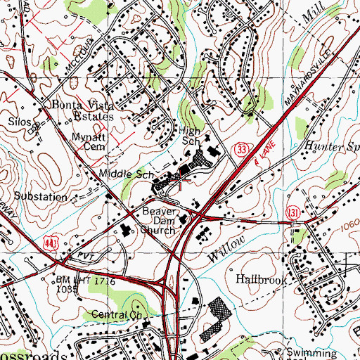 Topographic Map of Halls Middle School, TN