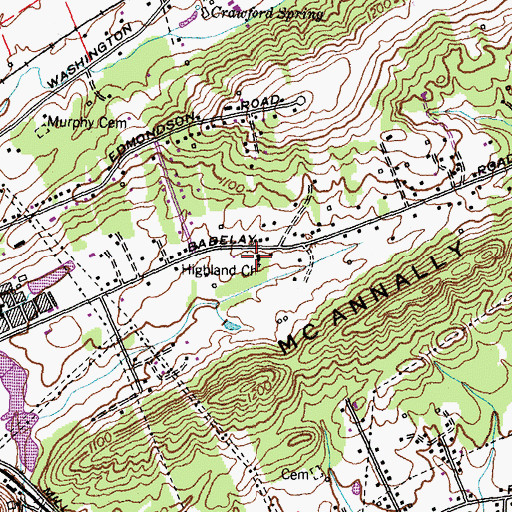 Topographic Map of Highland Church, TN