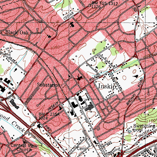 Topographic Map of Inskip Baptist Church, TN