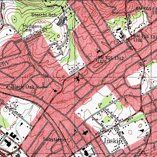 Topographic Map of Inskip United Methodist Church, TN