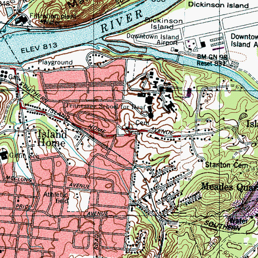Topographic Map of Island Home Baptist Church, TN