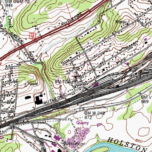 Topographic Map of John Sevier Baptist Church, TN