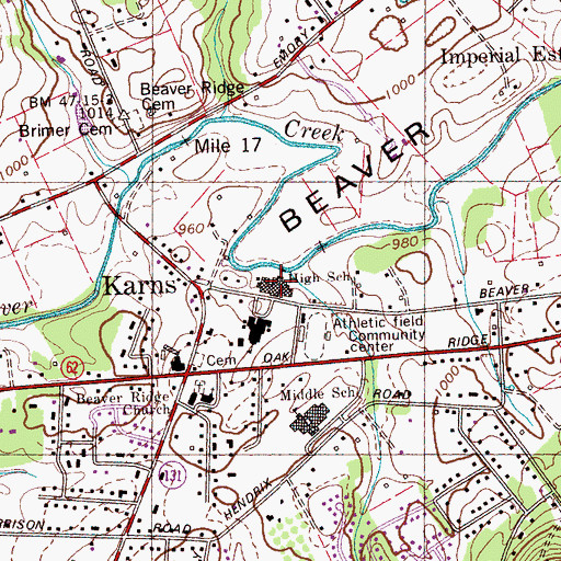 Topographic Map of Karns High School, TN