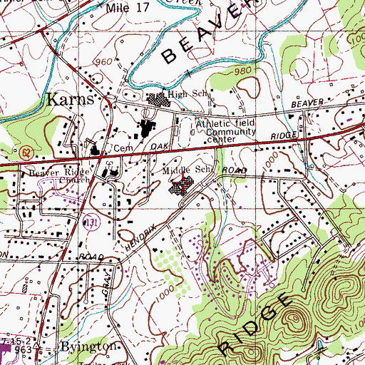 Topographic Map of Karns Middle School, TN