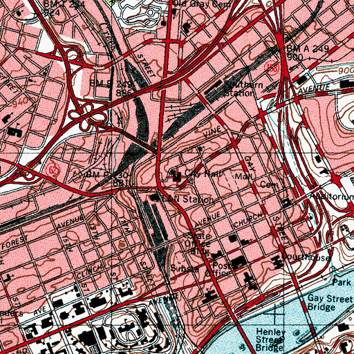 Topographic Map of Knoxville City Hall, TN