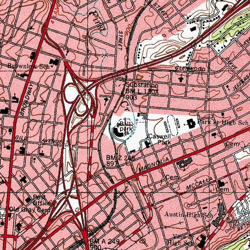 Topographic Map of Knoxville Municipal Stadium, TN