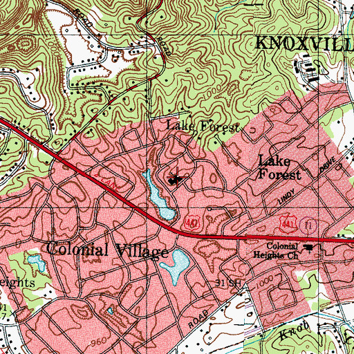 Topographic Map of Lake Forest Presbyterian Church, TN
