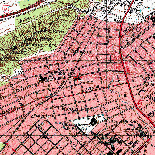 Topographic Map of Lincoln Park Baptist Church, TN