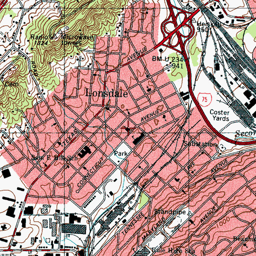 Topographic Map of Lonsdale Baptist Church, TN