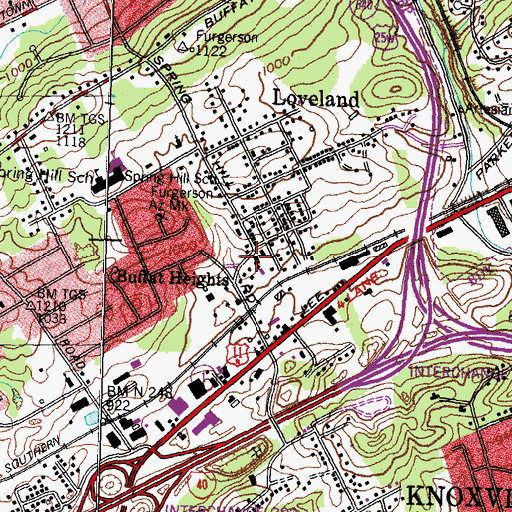 Topographic Map of Loveland Baptist Church, TN