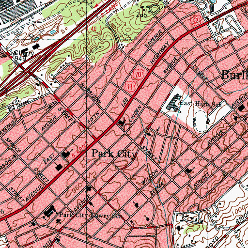 Topographic Map of Magnolia Avenue United Methodist Church, TN